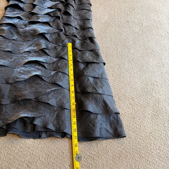 Adrianna Papell Gown Formal Grey Metallic Shutter Pleat Illusion Bodice Size 6P - Picture 8 of 15